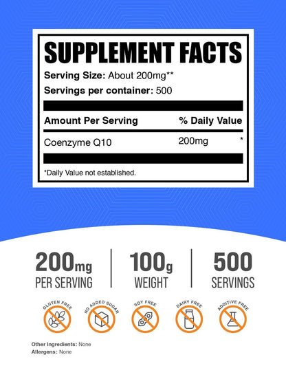 BulkSupplements CoQ10 Powder 200mg – Gluten Free, 100g Jar