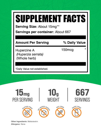 BulkSupplements Huperzine A Powder – Gluten Free, 15 mg/Serving, 10 g