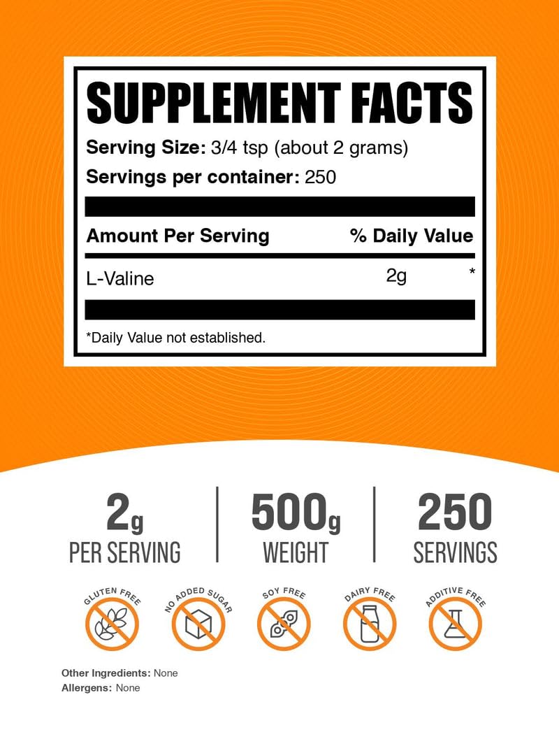 BulkSupplements L-Valine Powder 500g – 2g Serving, Unflavored
