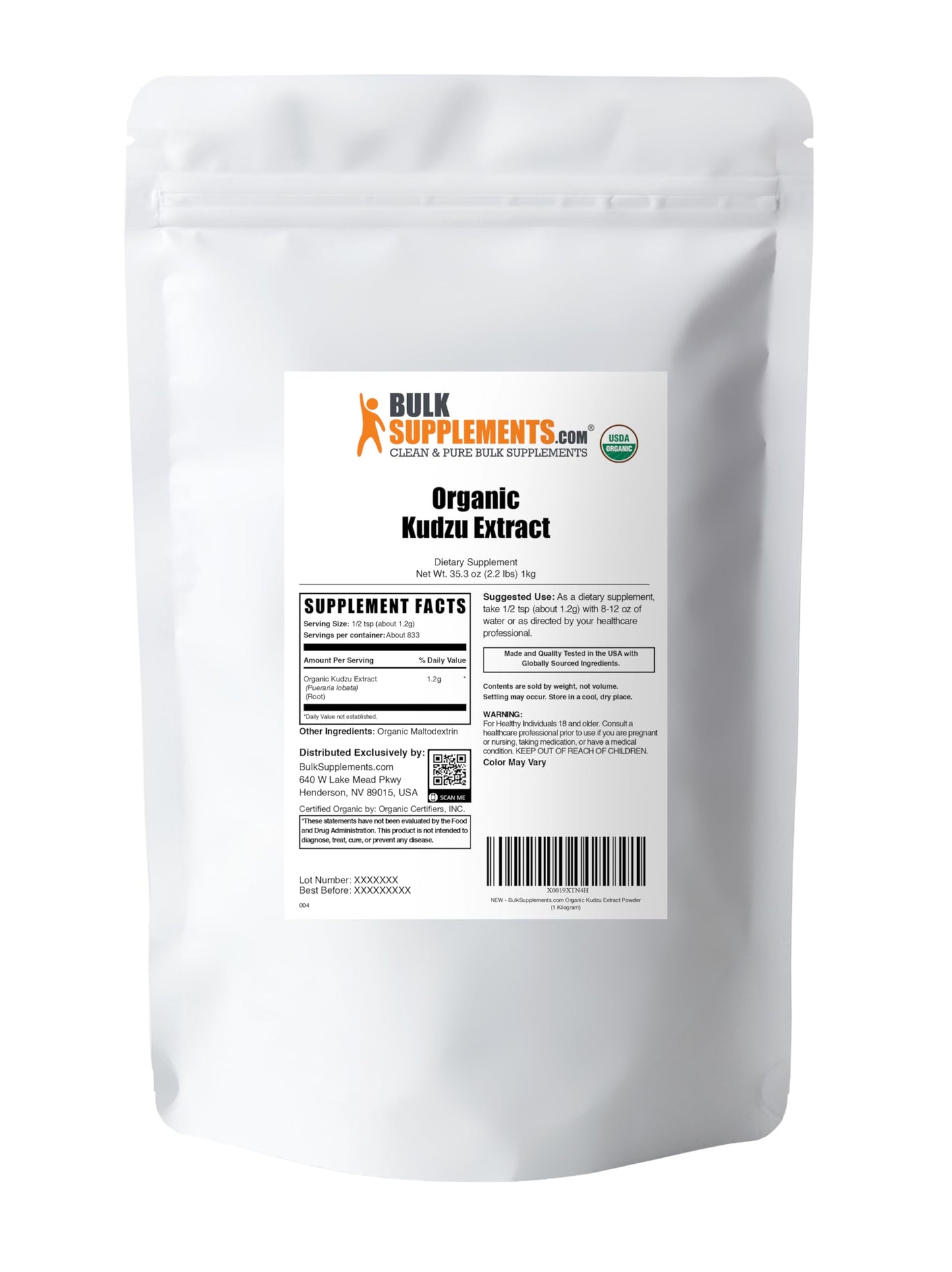 BulkSupplements.com Organic Kudzu Root Extract Powder – Kudzu Root Herbal Supplement, Gluten Free, 1kg (Pack of 1)