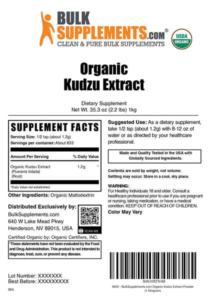BulkSupplements.com Organic Kudzu Root Extract Powder – Kudzu Root Herbal Supplement, Gluten Free, 1kg (Pack of 1)