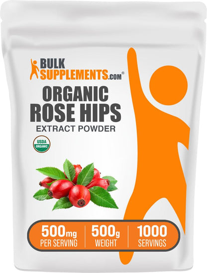BulkSupplements Organic Rosehip Extract Powder – Rose Hips, 500mg/Serving, 500g (1.1 lbs) – Gluten Free