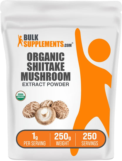BulkSupplements.com Organic Shiitake Mushroom Extract Powder – Immune Support, Vegan & Gluten Free, 250g | 1g Serving