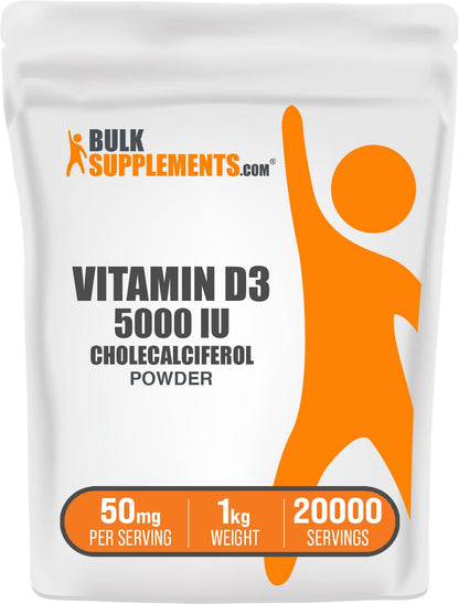 BulkSupplements Vitamin D3 Powder – 5,000 IU per Serving, 1kg (Gluten Free) | Cholecalciferol