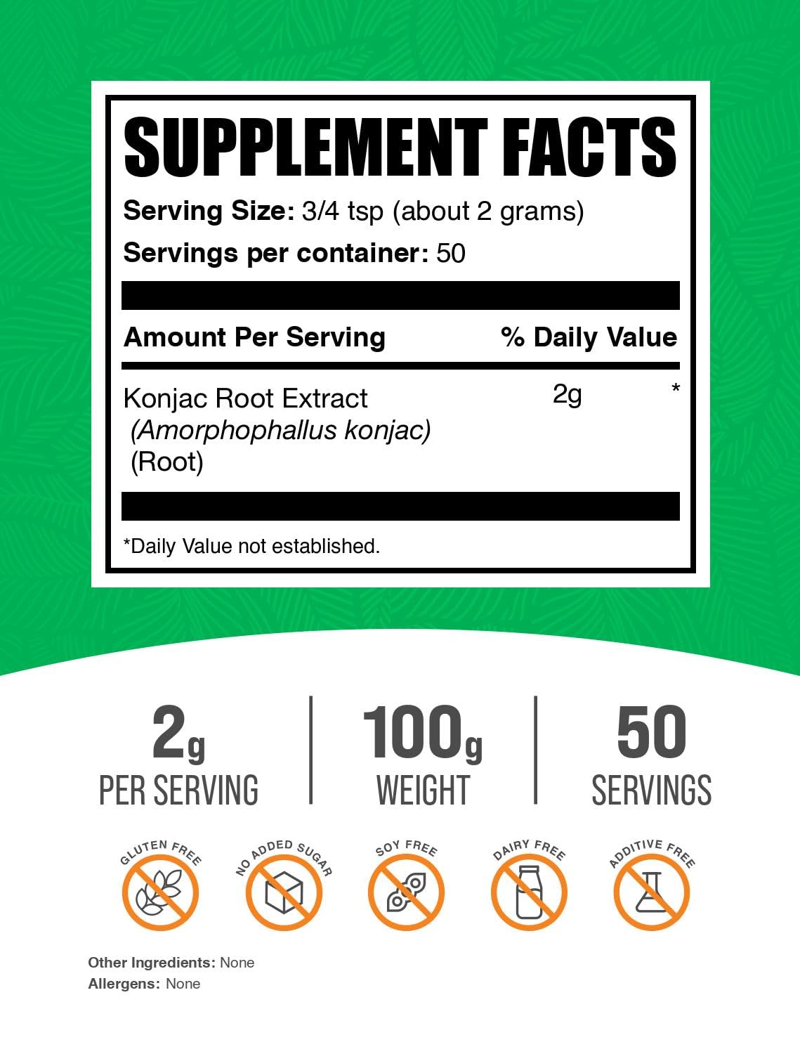 Glucomannan Powder (Konjac Root Extract) - BulkSupplements.com | Gluten Free, 2g per Serving, 100g