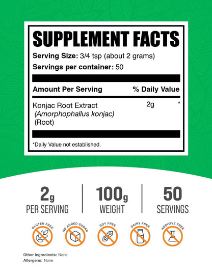 Glucomannan Powder (Konjac Root Extract) - BulkSupplements.com | Gluten Free, 2g per Serving, 100g