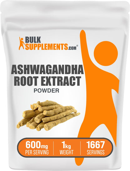BulkSupplements Ashwagandha Root Extract Powder – 600 mg per Serving, 1 kg, Vegan & Gluten Free