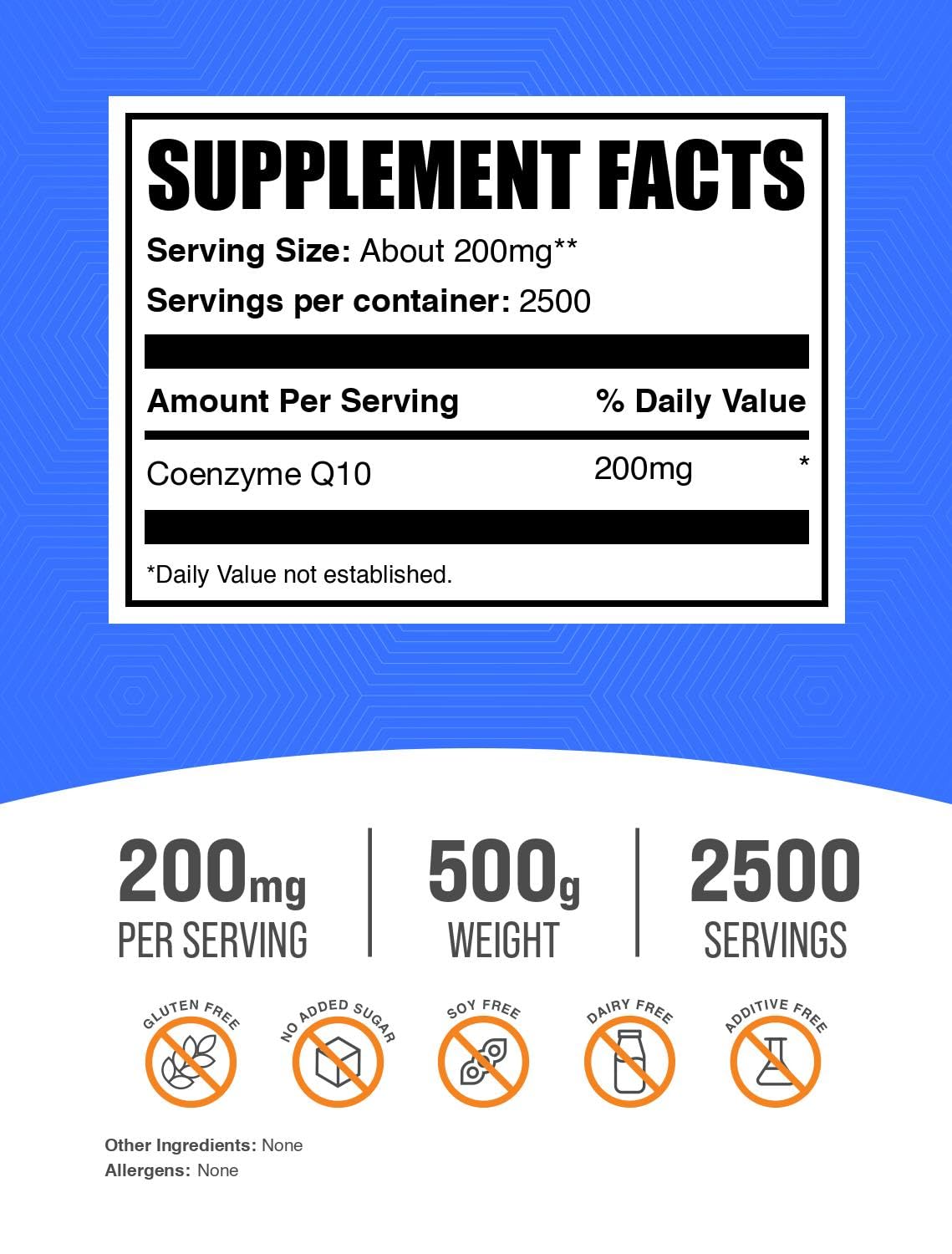 BulkSupplements CoQ10 Powder 200 mg – Gluten Free, 500g | Coenzyme Q10 Supplement