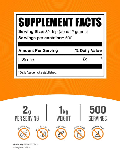 BulkSupplements L-Serine Powder | 2 g Serving, Unflavored & Gluten Free, 1 kg