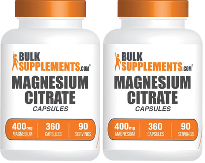 BulkSupplements Magnesium Citrate Capsules 400mg — Gluten Free, 4 Capsules per Serving, 360 Count (Pack of 2)