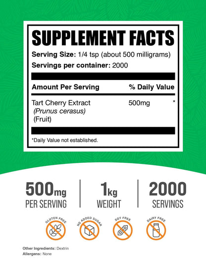 BulkSupplements Tart Cherry Extract Powder – 500 mg per Serving, 1 kg – Gluten Free