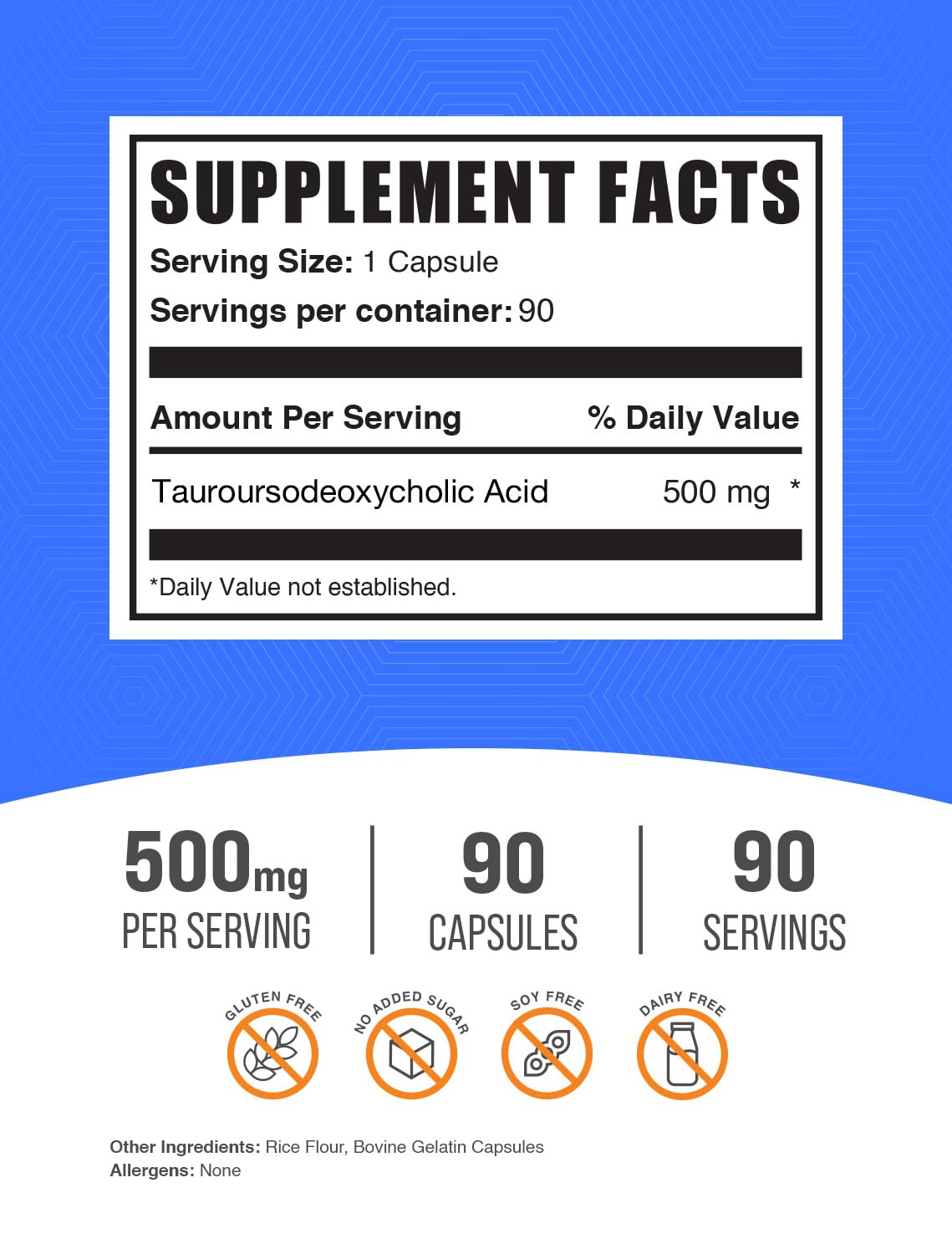 BulkSupplements TUDCA Capsules - Tauroursodeoxycholic Acid 500mg | Gluten Free | 90 Capsules