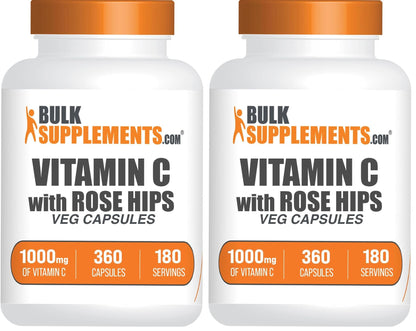 BulkSupplements Vitamin C with Rose HIPS Capsules – 1000mg Vitamin C, 15mg Rose HIPS, 360 Count (Pack of 2)