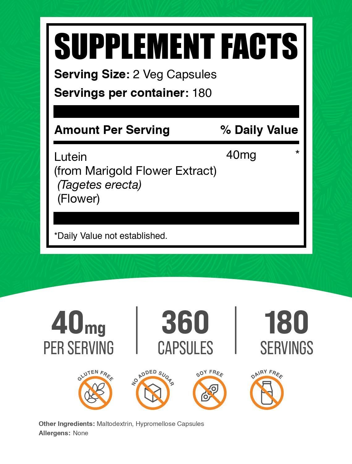 BulkSupplements Lutein Capsules - Eye Vitamin & Antioxidant, Gluten Free, 360 Count