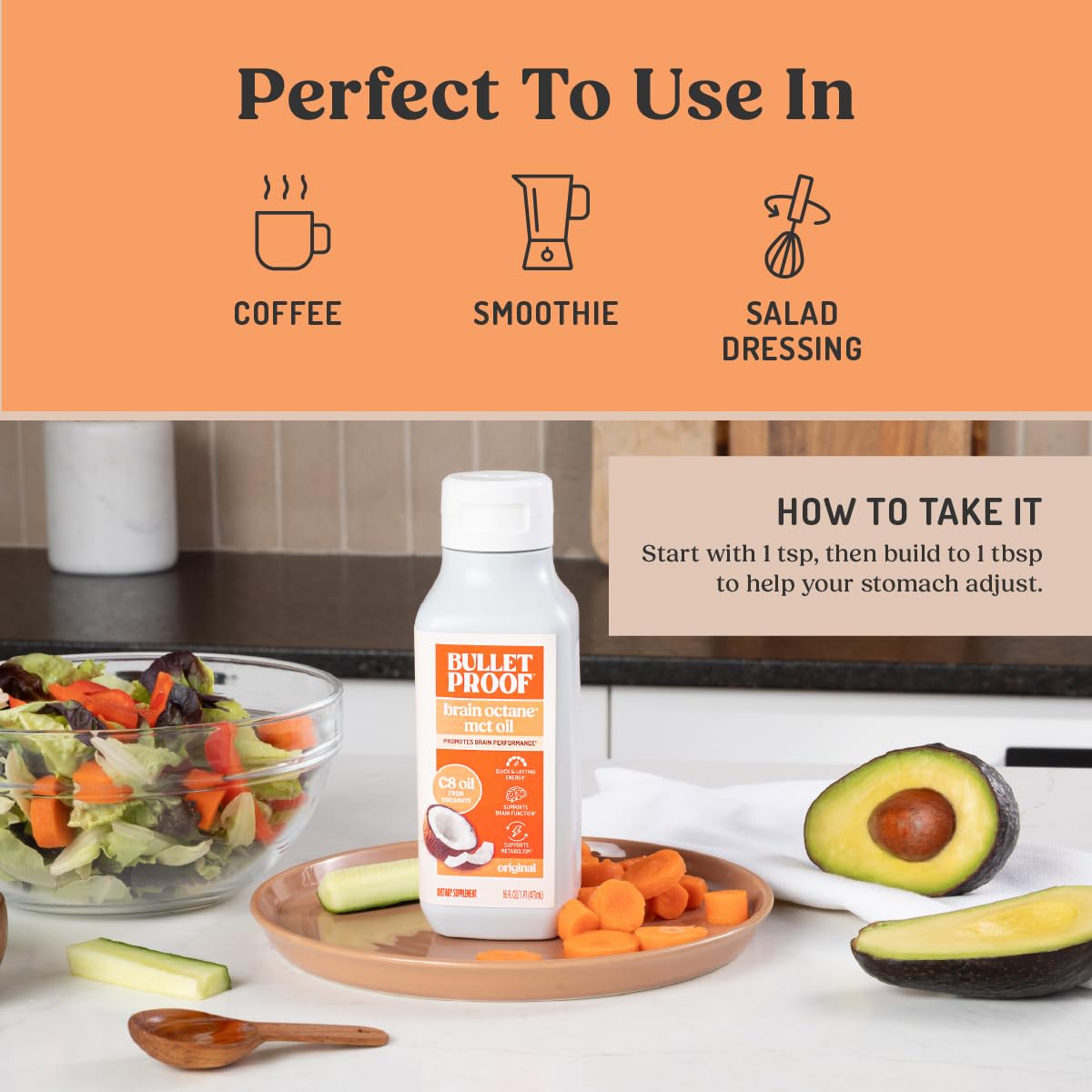 Bulletproof Brain Octane C8 MCT Oil, 32 oz – Keto Energy, Focus & Cravings Support