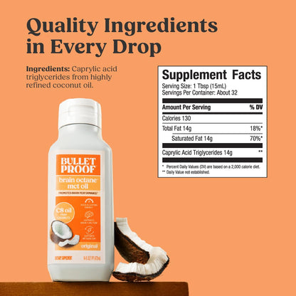 Bulletproof Coconut Brain Octane C8 MCT Oil (16 oz x 3) – Premium Ketogenic Energy for Brain & Body
