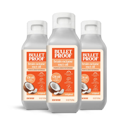 Bulletproof Coconut Brain Octane C8 MCT Oil (16 oz x 3) – Premium Ketogenic Energy for Brain & Body