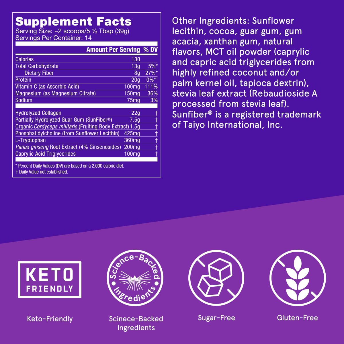 Bulletproof Dark Chocolate Energy Collagen Protein — 19.3 oz, Caffeine-Free with Ginseng, Cordyceps, Magnesium & MCT