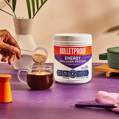 Bulletproof Dark Chocolate Energy Collagen Protein — 19.3 oz, Caffeine-Free with Ginseng, Cordyceps, Magnesium & MCT