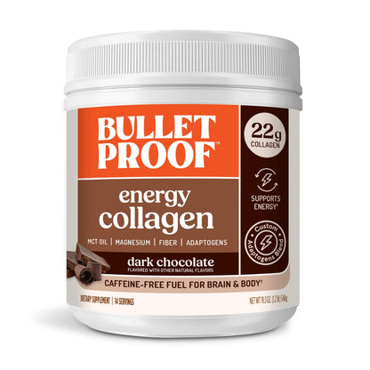 Bulletproof Dark Chocolate Energy Collagen Protein — 19.3 oz, Caffeine-Free with Ginseng, Cordyceps, Magnesium & MCT