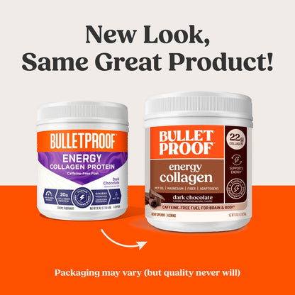 Bulletproof Dark Chocolate Energy Collagen Protein — 19.3 oz, Caffeine-Free with Ginseng, Cordyceps, Magnesium & MCT