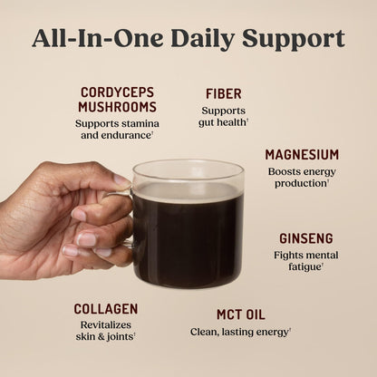 Bulletproof Dark Chocolate Energy Collagen Protein — 19.3 oz, Caffeine-Free with Ginseng, Cordyceps, Magnesium & MCT