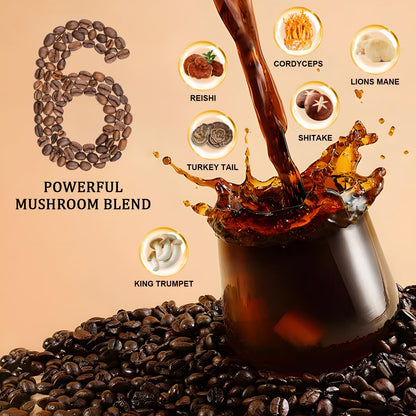 Bunkell Mushroom Coffee – Adaptogenic 6 Mushrooms (Lion's Mane, Reishi, Cordyceps, Shiitake, King Trumpet & Turkey Tail) – 40 Servings