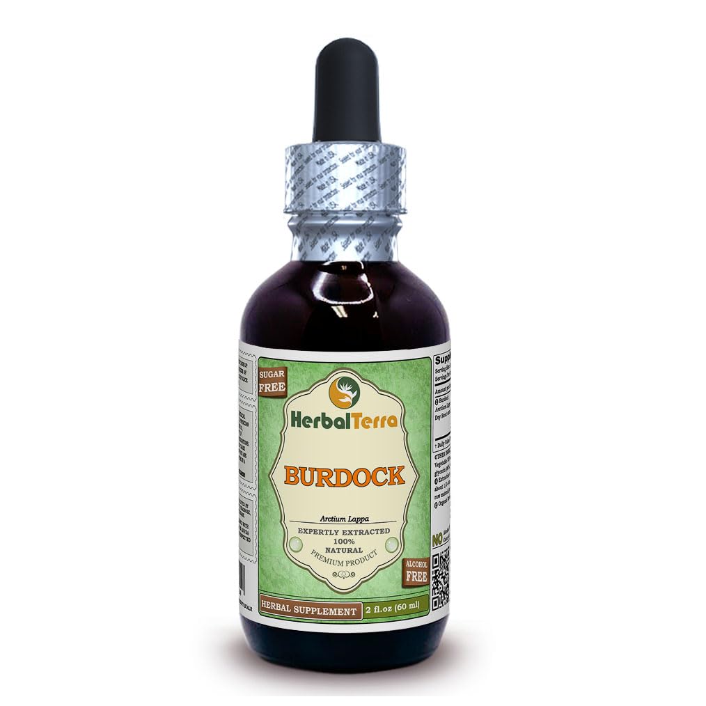 Herbal Terra Burdock Glycerite 2 oz - Organic Dried Root, Alcohol-Free