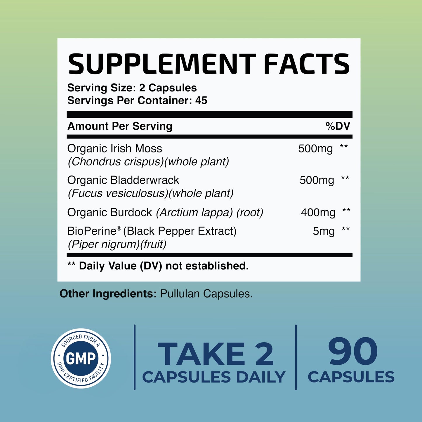 Irish Sea Moss Capsules – Organic Irish Sea Moss, Burdock Root & Bladderwrack 1300mg Complex | 90 Veggie Pills | 45-Day Supply