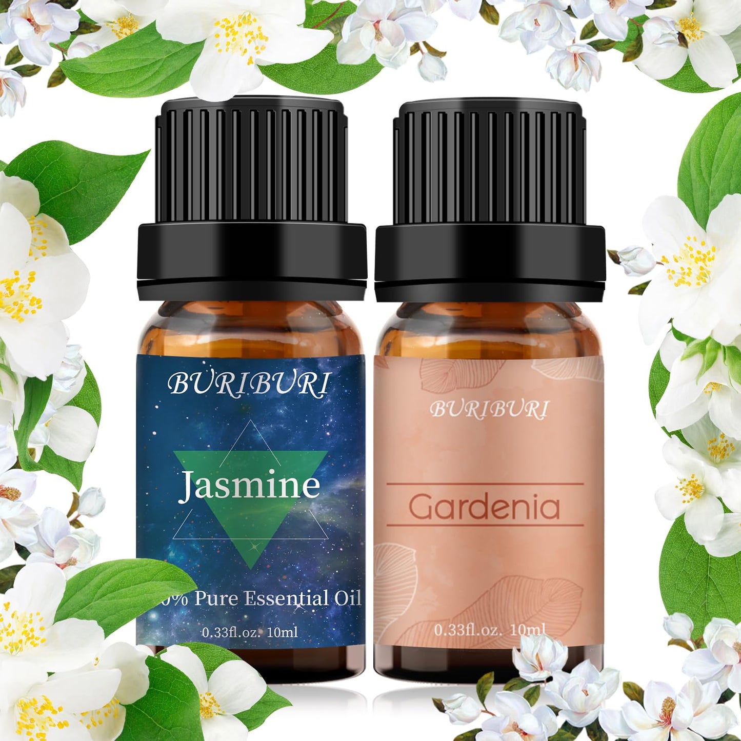 BURIBURI Jasmine & Gardenia Essential Oils Gift Set - 100% Pure, 10mlx2