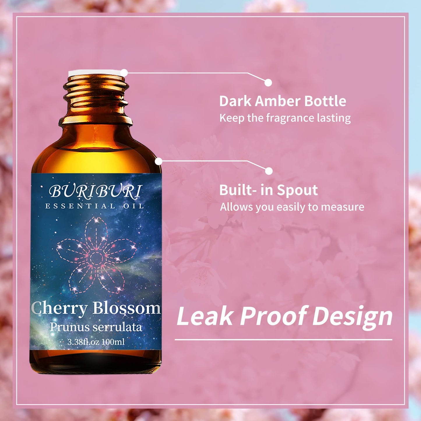 BURIBURI Cherry Blossom Essential Oil for Aromatherapy Diffuser and Skin | 100% Pure Cherry Blossom Oil 100ml