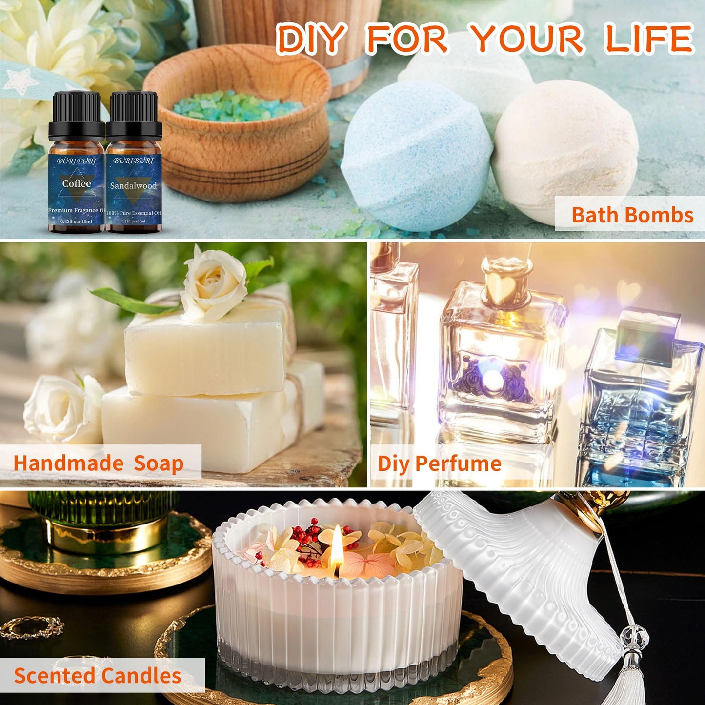 BURIBURI Sandalwood & Coffee Essential Oils 10ml – 100% Pure Fragrance Oils for Diffuser & Massage