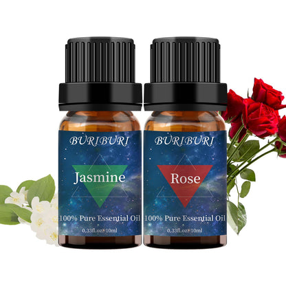 BURIBURI Rose & Jasmine Essential Oils Gift Set – 2x10ml Pure Aromatherapy Oils