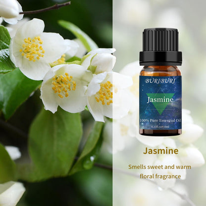 BURIBURI Rose & Jasmine Essential Oils Gift Set – 2x10ml Pure Aromatherapy Oils