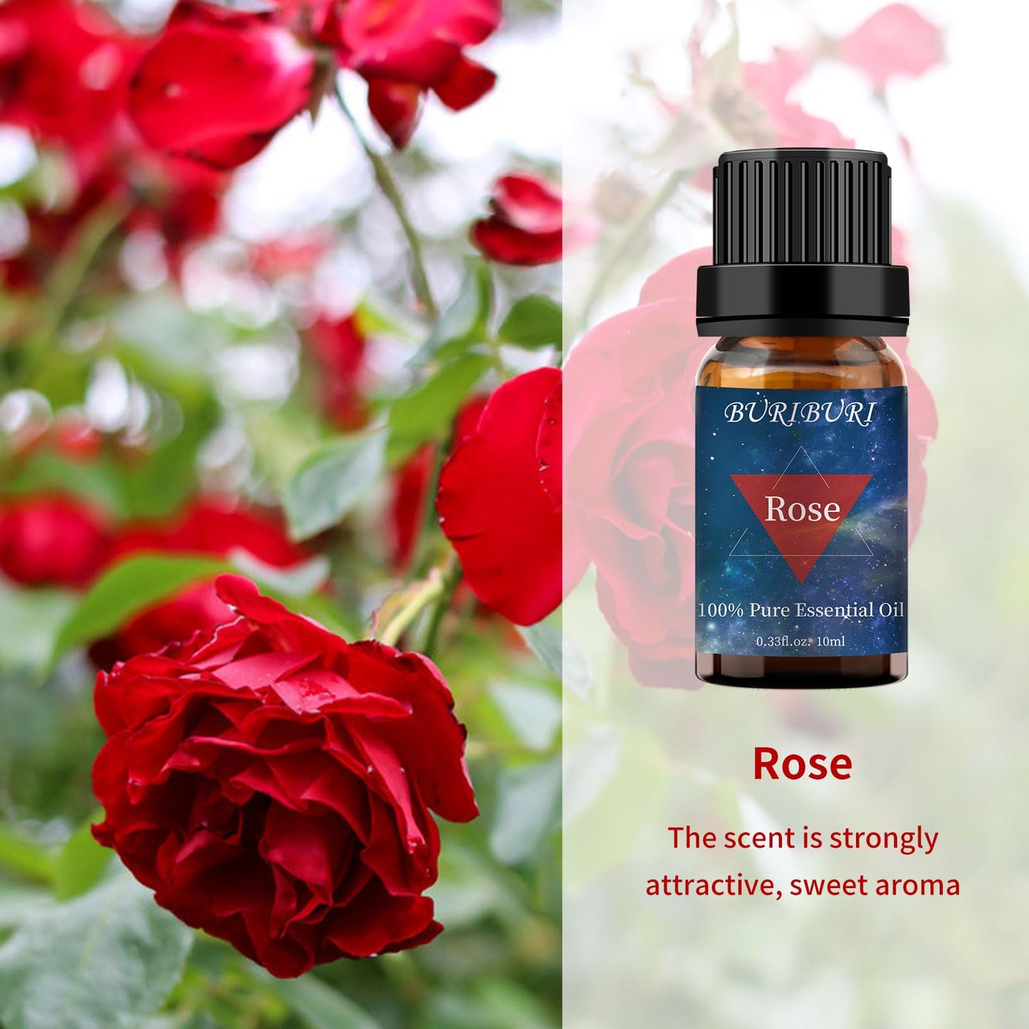 BURIBURI Rose Oil & Peony Essential Oil Set 2 Pack – 10ml Each, 100% Pure