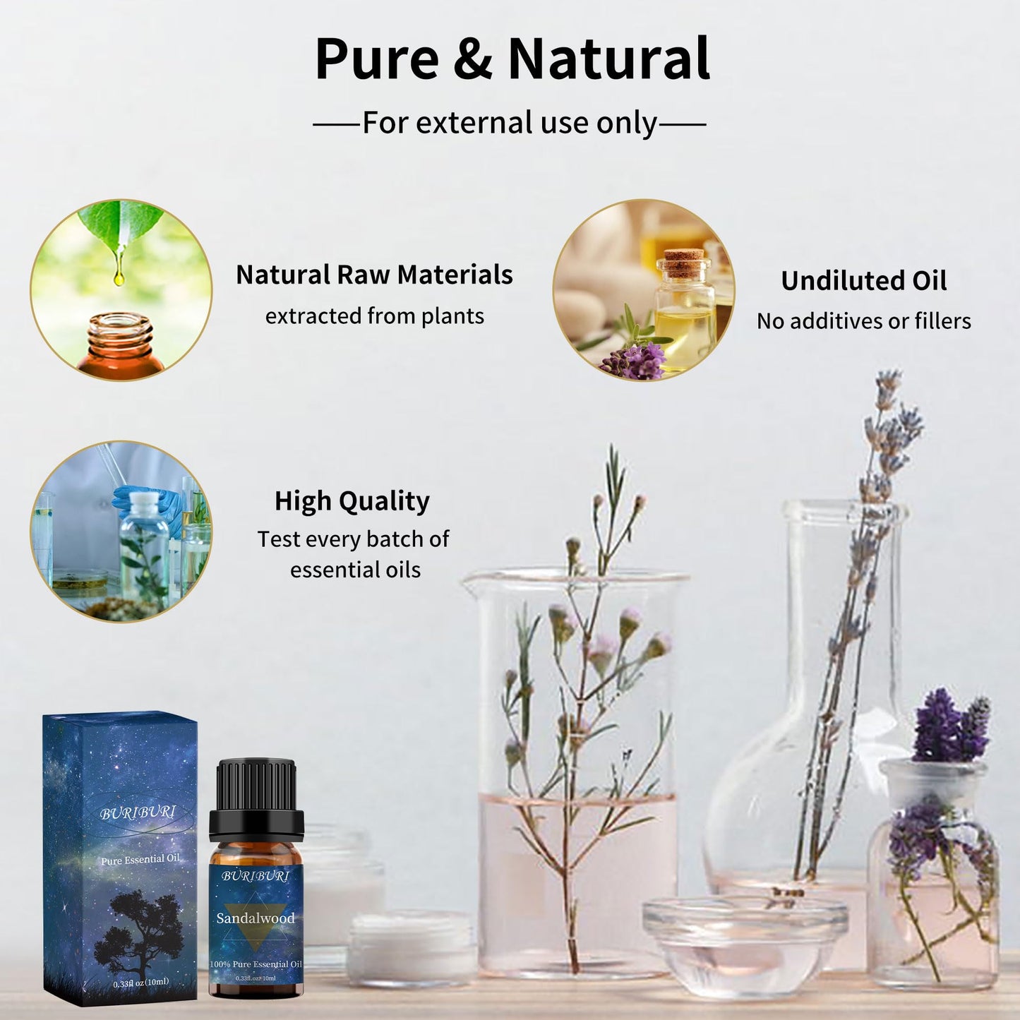 BURIBURI Sandalwood & Vetiver Essential Oils Set – 2x10ml, 100% Pure