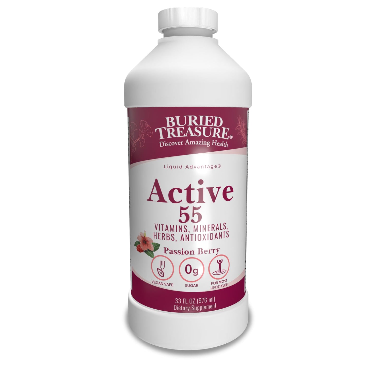 Buried Treasure Active 55 Plus - Liquid Multivitamin for Seniors | 32 Serv | Vegan & Sugar-Free | Immune Support