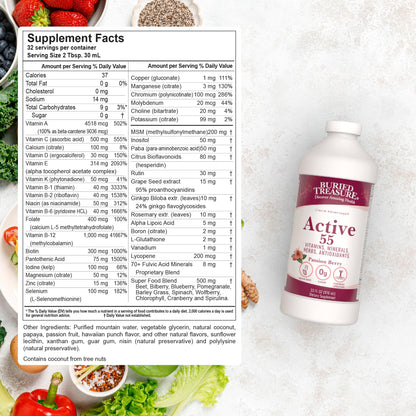 Buried Treasure Active 55 Plus - Liquid Multivitamin for Seniors | 32 Serv | Vegan & Sugar-Free | Immune Support