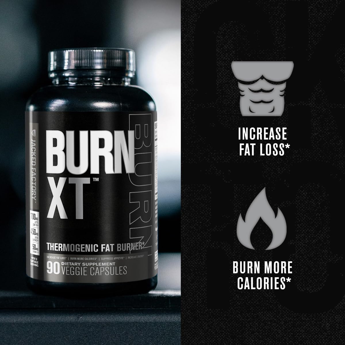 Jacked Factory Burn XT Black Thermogenic Fat Burner – TeaCrine, Infinergy, Green Tea Extract | 90 Veg Diet Pills