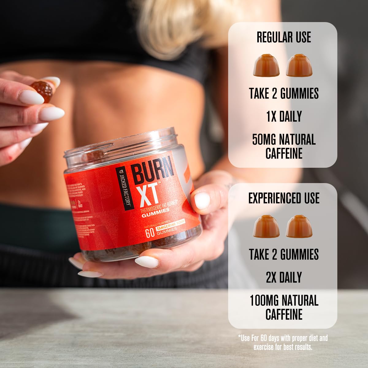 Burn-XT Gummies by Jacked Factory – Thermogenic Fat Burner & Appetite Suppressant (60 Gummies, Tangerine Sour)