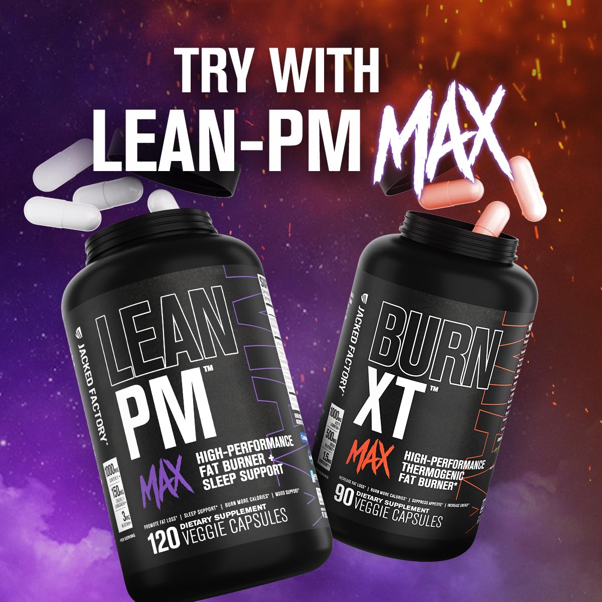Jacked Factory Burn-XT Max: High-Performance Thermogenic Fat Burner with PurCaf Caffeine, MitoBurn & Green Tea | 90 Capsules