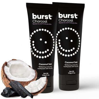 BURST Charcoal Whitening Toothpaste for Adults – 2 Pack (4.7oz) | Sensitive Teeth, Fluoride & Xylitol | Vegan, Gluten & SLS Free
