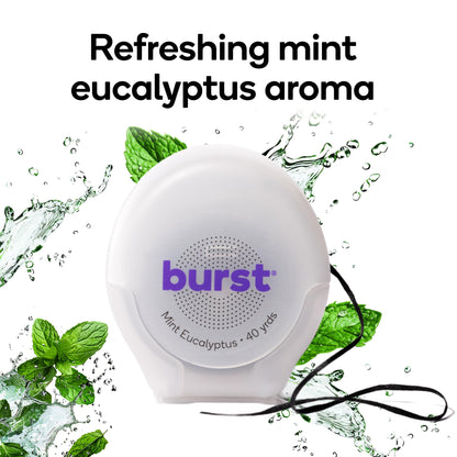 BURST Expanding Dental Floss - Mint Eucalyptus, 40 Yards | Vegan & Paraben Free | Xylitol Coating