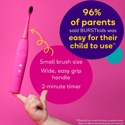 Burst Kids & Toddlers Electric Toothbrush (Pink) – Soft Bristles, 2-Minute Timer, Rechargeable