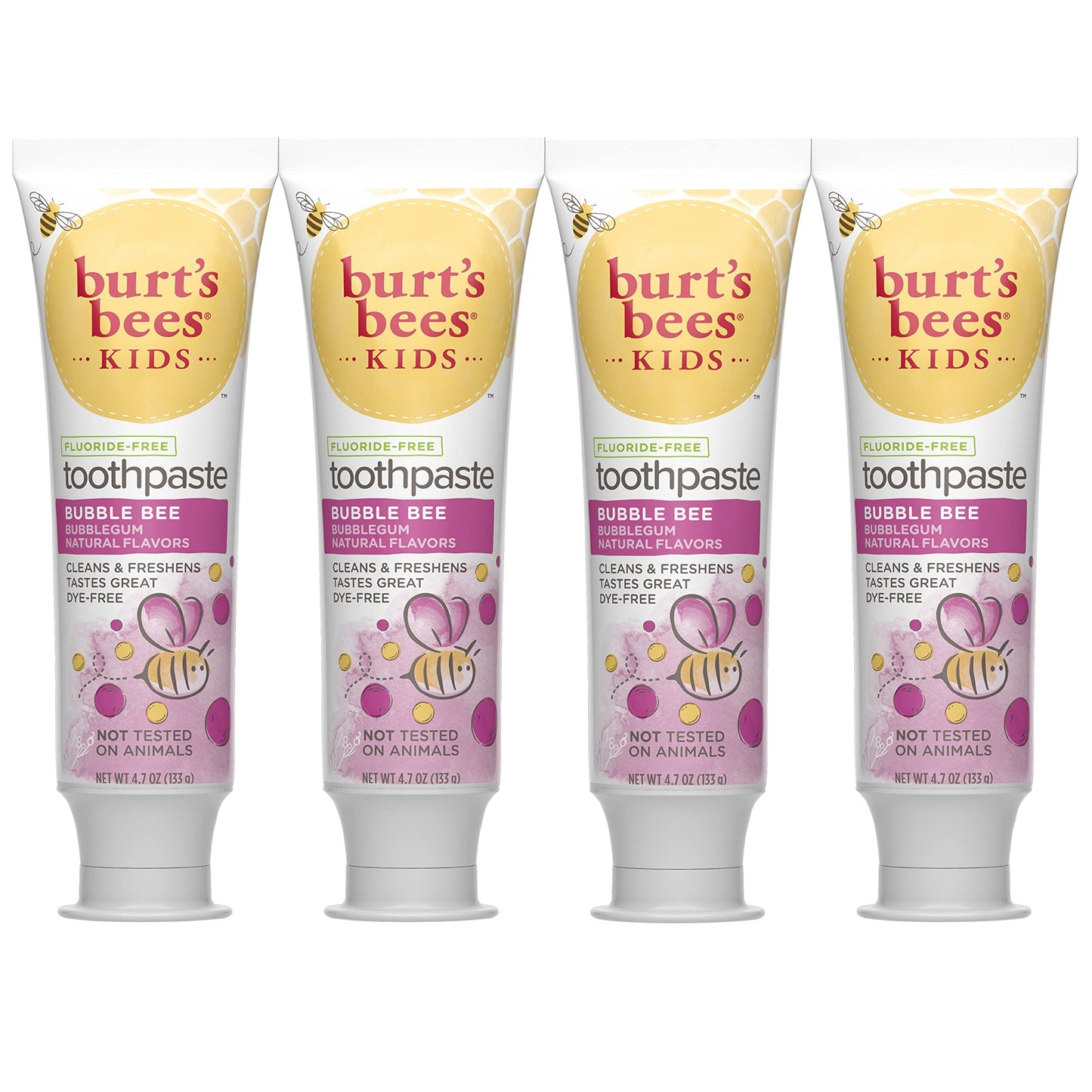 Burt's Bees Kids Toothpaste Bubble Bee Fluoride Free 4.7 oz Pack of 4 - Natural Flavor