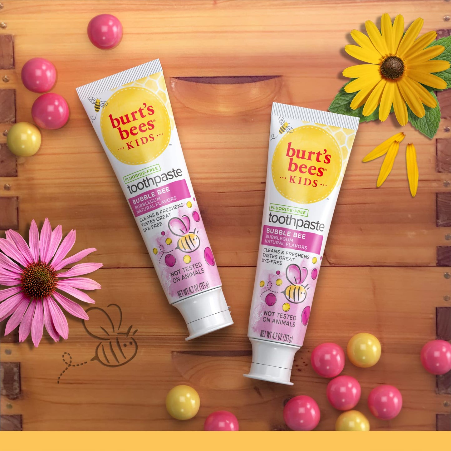 Burt's Bees Kids Toothpaste Bubble Bee Fluoride Free 4.7 oz Pack of 4 - Natural Flavor