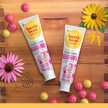 Burt's Bees Kids Toothpaste Bubble Bee Fluoride Free 4.7 oz Pack of 4 - Natural Flavor