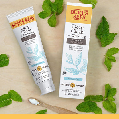 Burt's Bees Toothpaste Mountain Mint Deep Clean + Whitening, Fluoride, ADA Accepted — 4.7 oz (Pack of 3)