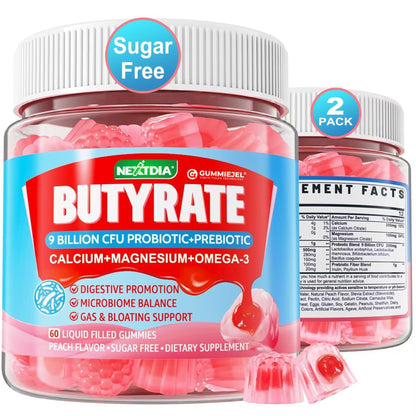 Nextdia Butyrate Gummies with Probiotics, Prebiotics & Omega-3 – Sugar Free