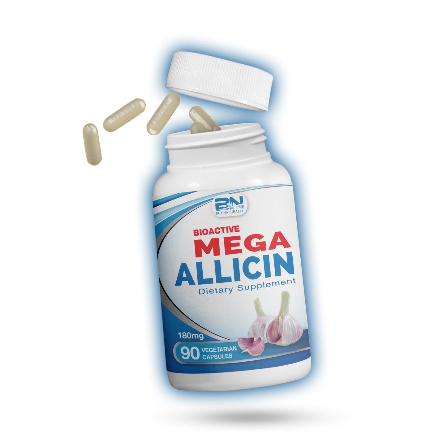 BuyNaturally Potent Allicin Odor-Controlled Garlic Supplement | Mega Allicin 180,000 mcg Veggie Capsules (90 Count)